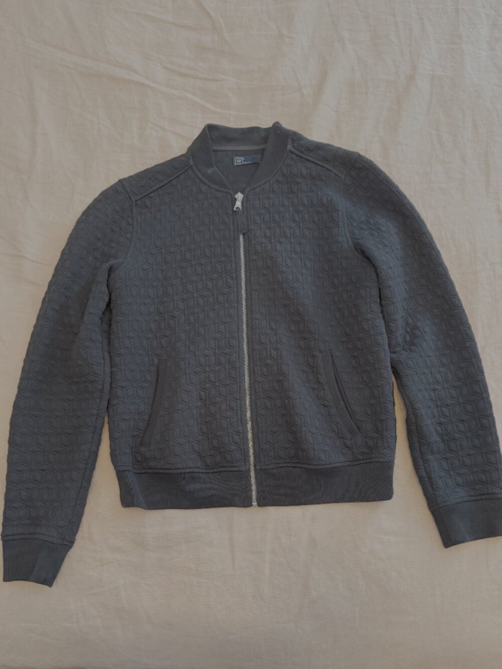 GAP Women Size M Bomber Jacket Black Textured Full Zip Long Sleeve Cotton Blend